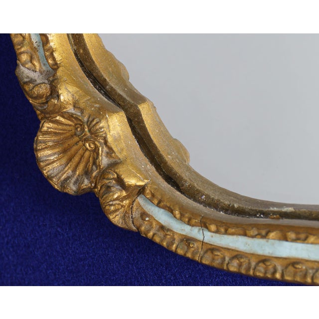 Vintage Rococo Style Wall Mirror with Golden and Duck Egg Blue Frame, 1950s For Sale - Image 4 of 6