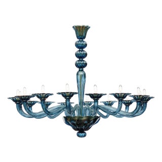 Avio Blue Murano Glass Chandelier For Sale