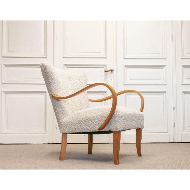 1950s Swedish Lounge Chair in Elm Wood with Teddy Fur Upholstery, 1950s For Sale - Image 5 of 11