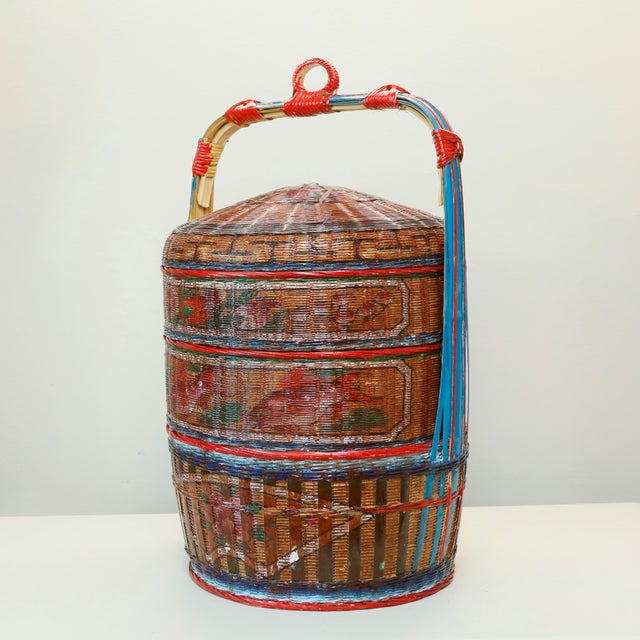 Wood Mid 20th Century Vintage Antique Chinese Wedding Basket For Sale - Image 7 of 11