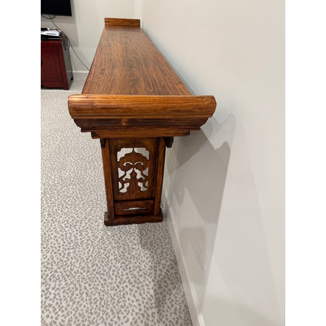 1920s Hand-Carved Chinese Elm Altar Console Table - Cloud Scroll Carvings - Early 20th Century For Sale - Image 5 of 11