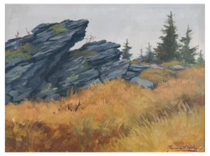 Heinz Roder, Low Mountain Landscape with Rocks, 1934, Oil Painting