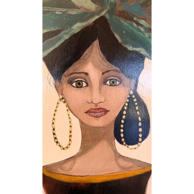 Contemporary 4ftx6ft Painting on Wood, Montecito Artist Erika Carter, Immigrant Woman From Mexico 'Tia Lola' For Sale - Image 3 of 3