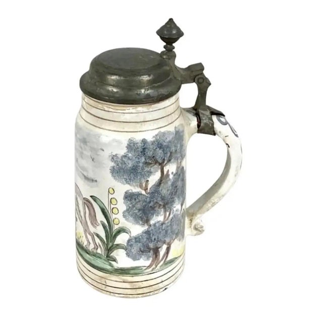19th Century German Faience Beer Stein With Handle and Lid For Sale - Image 11 of 11
