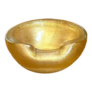 Vintage Murano Gold Flecked Glass Bowl For Sale