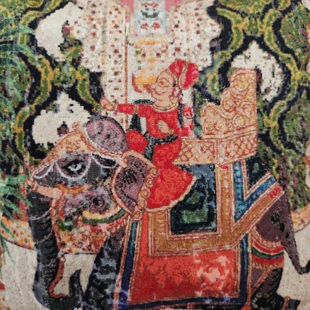 Indian Chinoiserie Velvet Pillow With Fringe - the Sultan Ride in Tan With Red Backing For Sale - Image 4 of 6