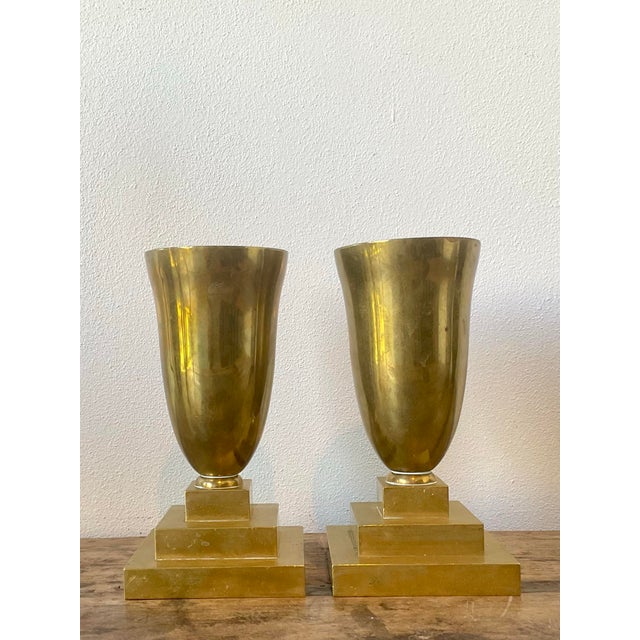 Vintage Brass Pedestal Urns - A Pair For Sale In West Palm - Image 6 of 12