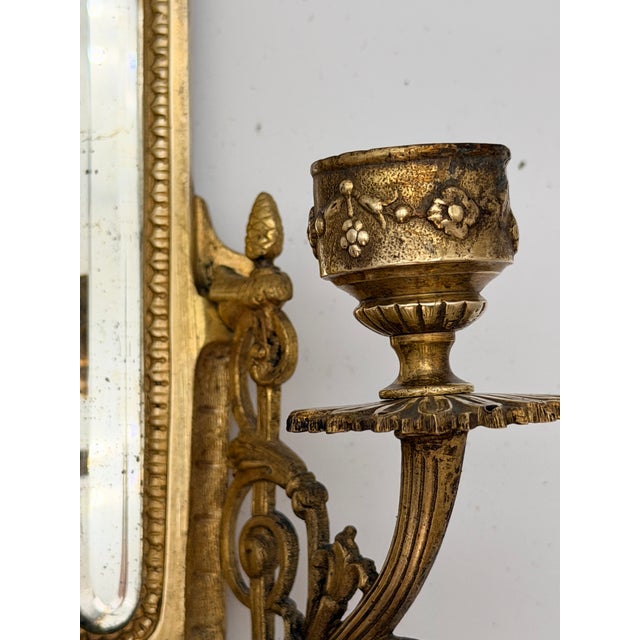 Late 19th Century Antique French Renaissance Revival Cast Brass Girandole Sconce Mirrors - A Pair For Sale - Image 5 of 16