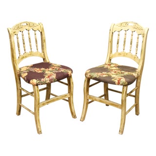 Mid 20th Century Pair of Old Wooden French Country Chairs For Sale