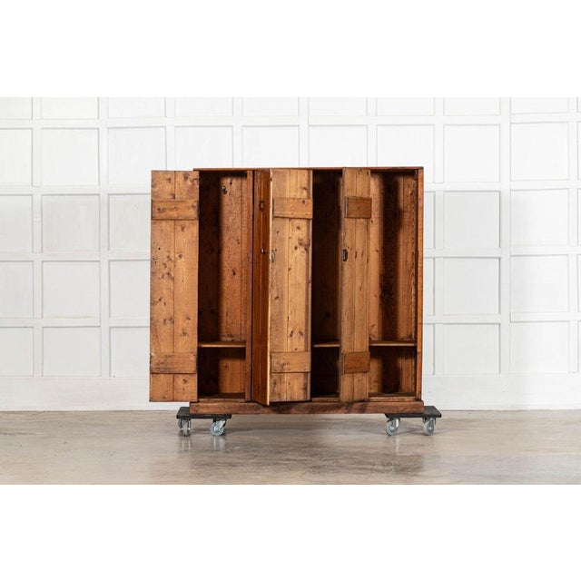 Circa 1890 19thc english pine locker cabinet x4 hooks & shelves w125 x d34 x h131 cm internal shelf depth 30 cm weight 44kg