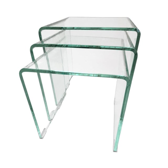 Late 20th Century Pair of Italian Waterfall Glass Nesting Tables, 20th Century For Sale - Image 5 of 9