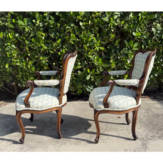 Wood Antique French Louis XV Style Walnut Bergère Armchairs, a Pair For Sale - Image 7 of 18