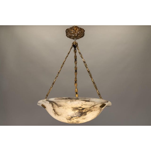 French Art Deco White Alabaster Pendant Light with Dark Veining, 1920 For Sale - Image 18 of 18