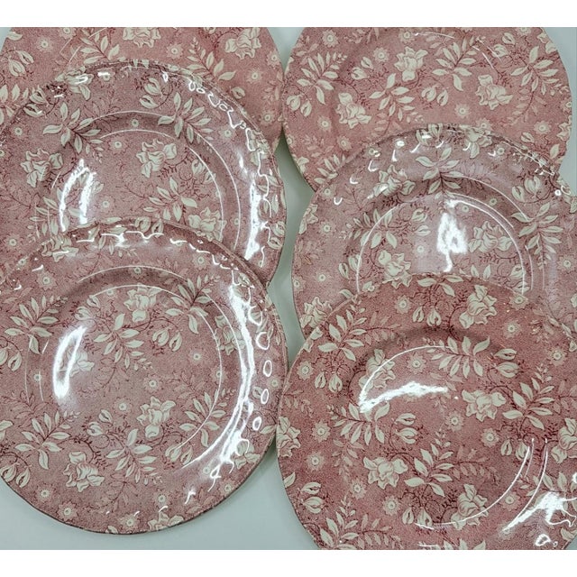 Grindley of Stoke Royal Tudor Velvet Rose England Earthenware Dessert Service, 1980s, Set of 7 For Sale - Image 6 of 10