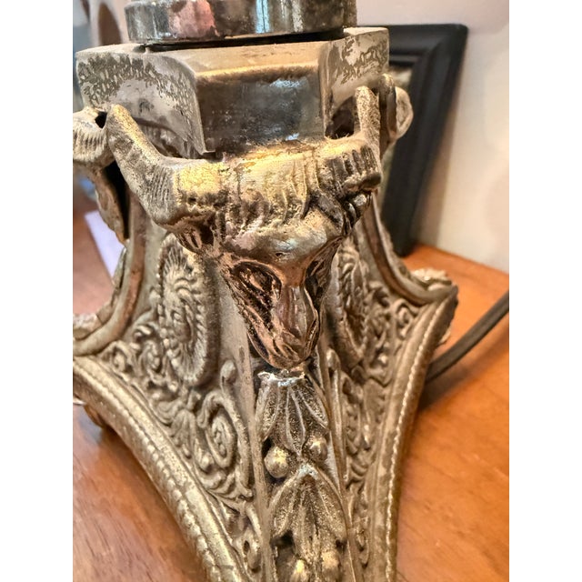 Spanish Revival Mid 20th Century Ornate Silver Lamp With Moorish Punched Metal Shade For Sale - Image 3 of 4