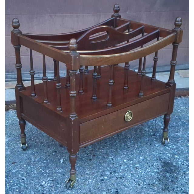 Early 20th Century Early 20th Century English Regency Style Mahogany and Brass Rolling Canterbury For Sale - Image 5 of 9