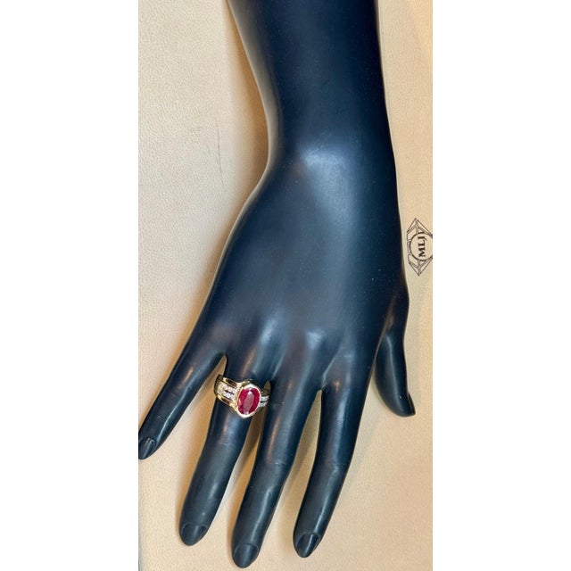 Gemstone AGL Certified 3.5 Carat Burma Ruby & Diamond Ring in 18 Karat Yellow Gold Ring For Sale - Image 7 of 18