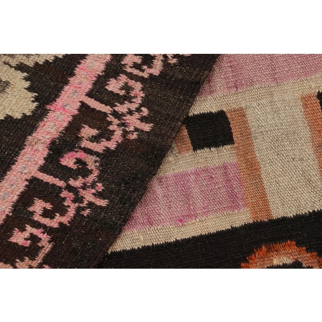 Textile Vintage Mid-Century Bessarabian Kilim Rug in Brown and Pink Geometric Pattern For Sale - Image 7 of 7