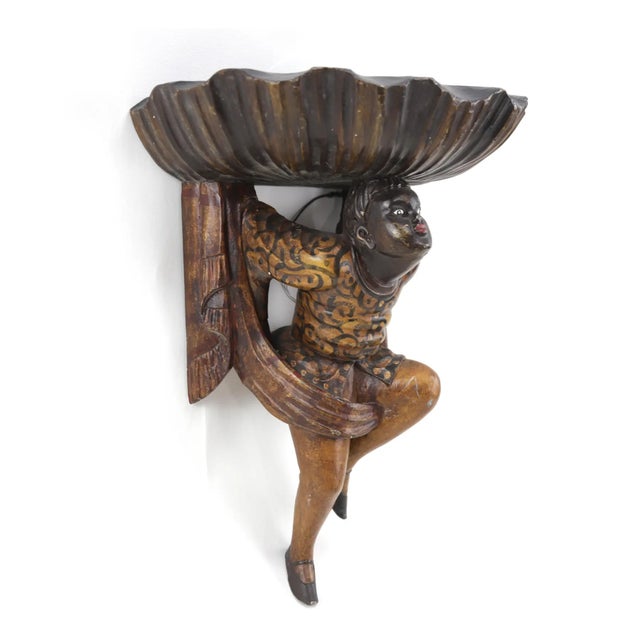 2000 - 2009 Pair of Wooden Hand Carved Figure Wall Brackets For Sale - Image 5 of 11
