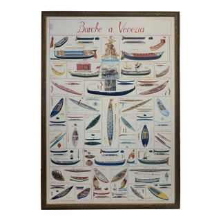 Barche a Venezia Vintage Italian Nautical Poster Framed Venice Boat Chart Wall Art For Sale