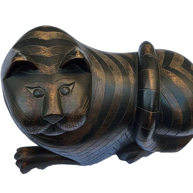 English Vintage Carved Mahogany Cat With Secret Stash For Sale - Image 3 of 9