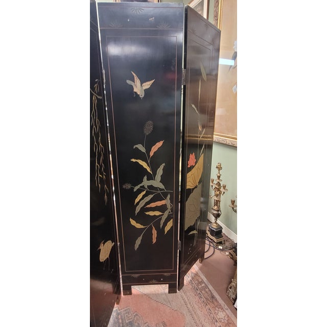 1980s Vintage Chinese Sculpted Four Part Folding Screen For Sale - Image 5 of 18