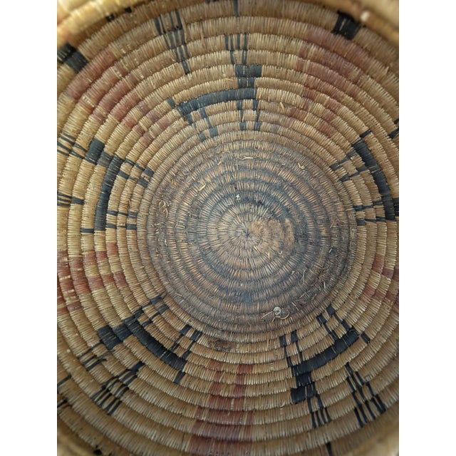 20thC 17” Polychrome Pima Akimel Oodham in the Style of Native American Olla Basket Dual Register Human & Deer Motif Willow Devils Claw and Yucca Root For Sale - Image 11 of 14
