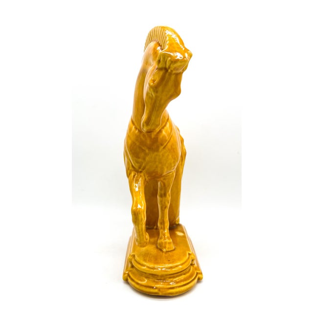Chinoiserie Mid-Century Tang-Style Horse Sculpture in Mustard Yellow Glaze - Chinoiserie, Hollywood Regency, Neoclassical For Sale - Image 3 of 13