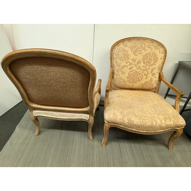 Cream William Switzer Floral Damask Bergères, Pair For Sale - Image 8 of 12