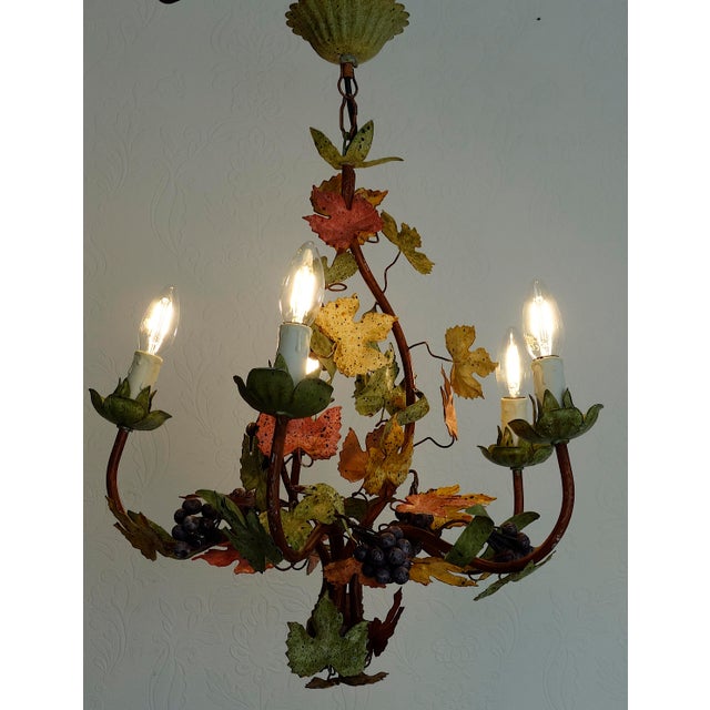 Italian Metal Grapes and Leaves Five-Light Chandelier, 1950s For Sale - Image 8 of 14