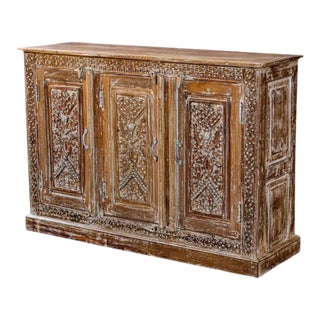 1920s Whitewash Artisan Crafted Dresser With Brass Studs Sideboard, 52x35 For Sale