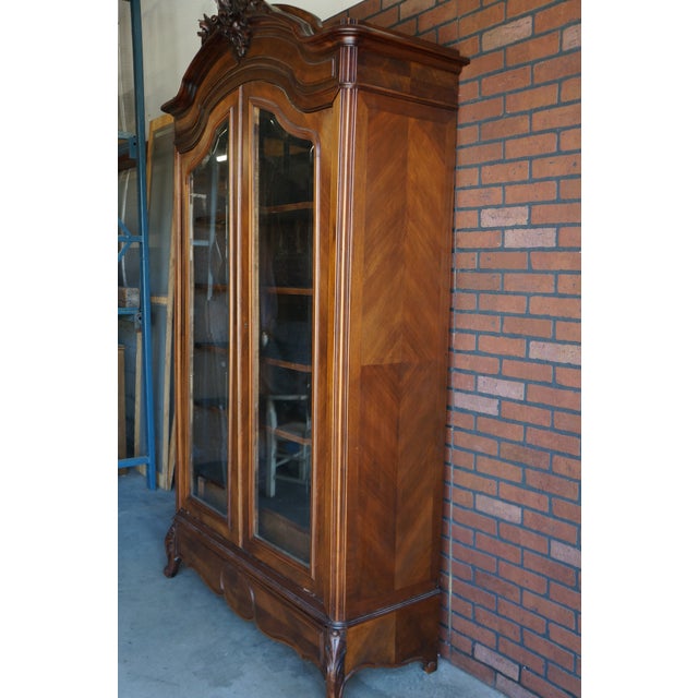 Brown Antique French Rococo Glass Front Armoire For Sale - Image 8 of 11