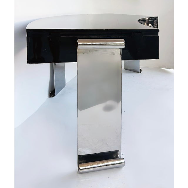 1980s Art Deco Style Lacquer, Stainless Steel Desk, Eugene Printz Style For Sale - Image 10 of 17