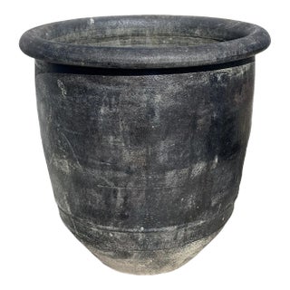 Vallea Black Earth Ware Vintage Pot Planter For Sale