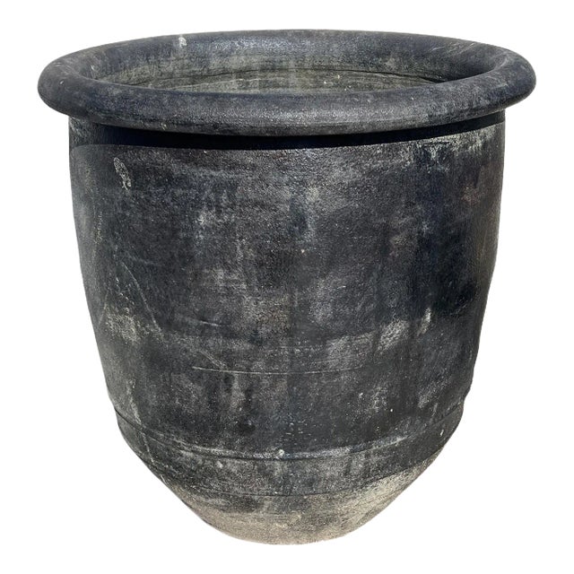 Vallea Black Earth Ware Vintage Pot Planter For Sale