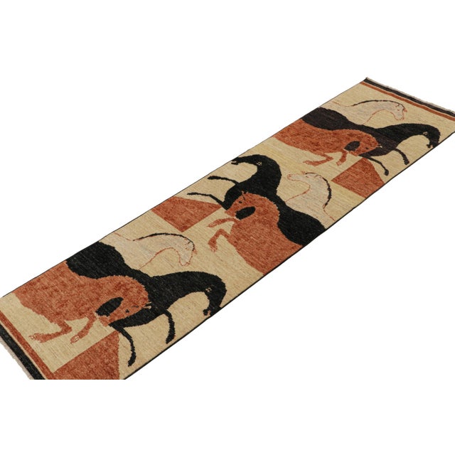 Rug & Kilim 2010s Rug & Kilim’s Style Runner in Beige With Pink and Black Horse Pictorials For Sale - Image 4 of 8