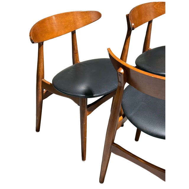 Wood Vintage Set of 4 Greta Dining Chairs in Teak Wood and Black Leather For Sale - Image 7 of 9