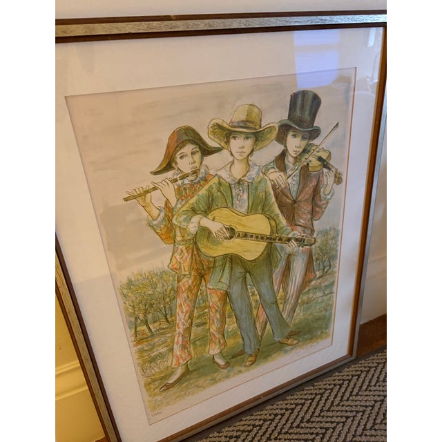 Mid 20th Century Framed Mid 20th Century Signed & Numbered Lithograph by Jacques Lavende – Framed Musicians Scene For Sale - Image 5 of 7