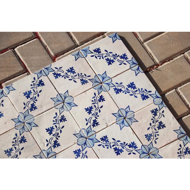 Antique 19th Century Portuguese Tiles With Floral Garland and Star Motif Set of 75 For Sale - Image 17 of 18