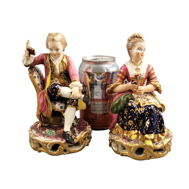 Porcelain Model 314 Reading Gentleman and Tatting Lady from Derby, Set of 2 For Sale - Image 17 of 18