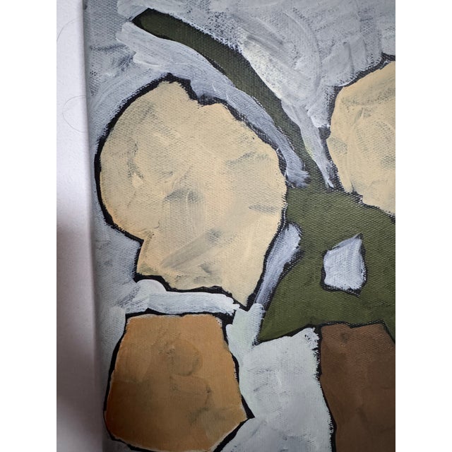 Contemporary Abstract Still Life Painting With Plant in Pot, Minimalist Neutral Wall Art, Modern Botanical Artwork, Original Acrylic Painting For Sale - Image 3 of 4