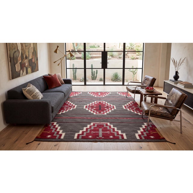 Elevate your space with this striking Modern Navajo-Style Hand-Woven Wool Rug, perfectly crafted to blend Southwestern...