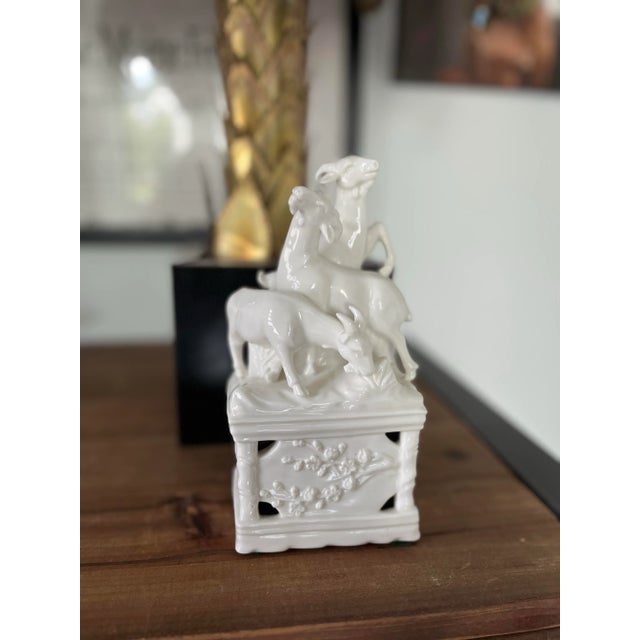Late 20th Century Vintage Blanc De Chine “Three Auspicious Goats” Ceramic Figure For Sale - Image 5 of 12