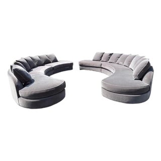 Bright Chair Company Custom Mohair Crescent Sectionals – Set of 2 For Sale