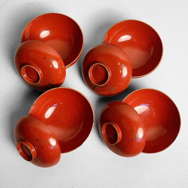 20th Century Taishō Urushi Maki-E Rice and Soup Bowls, Japan, Set of 4 For Sale - Image 9 of 16
