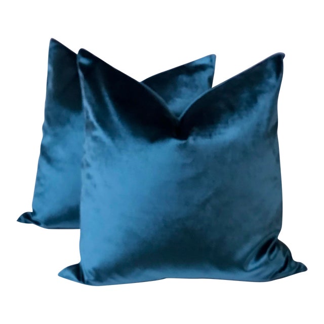 Luscious Teal Velvet Pillows- a Pair For Sale