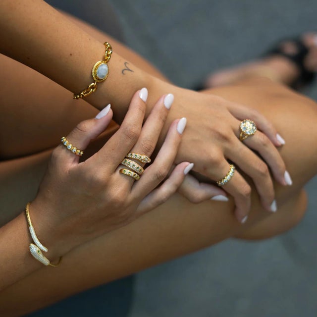 Metal Lunar Glow Moonstone Gold Adjustable Bracelet For Sale - Image 7 of 9
