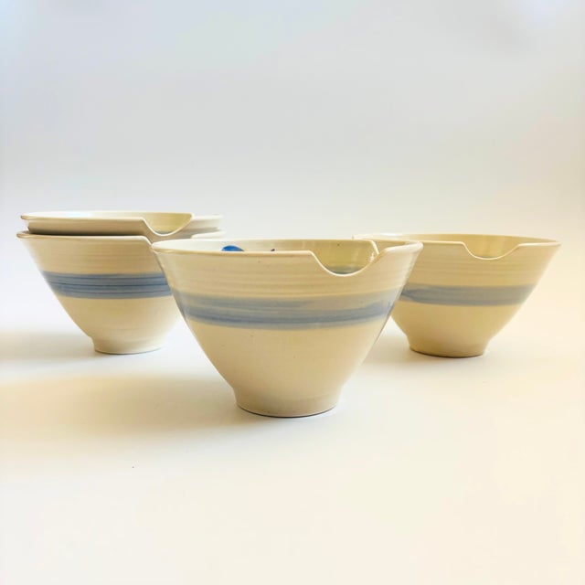 Contemporary Studio Pottery Noodle Bowls With Chopstick Rests - Set of 4 For Sale - Image 3 of 10