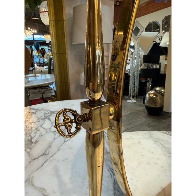 Modern Vintage Brass Oval Vanity Mirror With Marble Base For Sale - Image 3 of 10