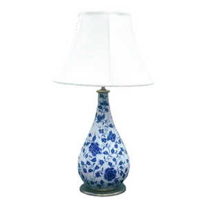 Vintage Chinese-Style Blue and White Pear-Shaped Vase Lamp
